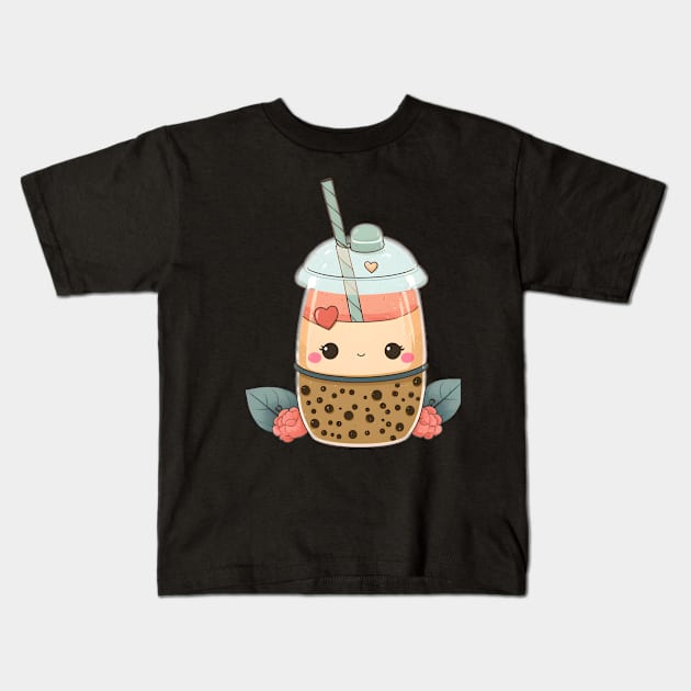 Valentine's day Bubble tea Couples boyfriend and girlfriend husband and wife lovers gift idea Kids T-Shirt by Mi Styles